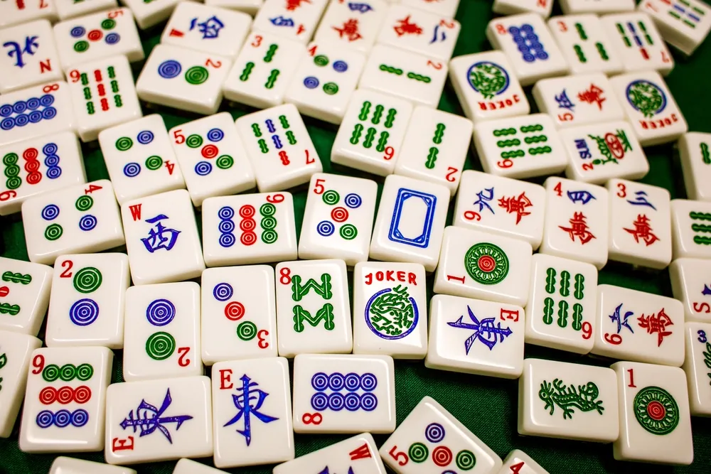 Mah Jongg tiles on a game table